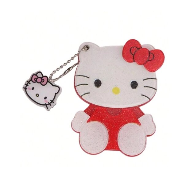 Hello Kitty Red Glitter Compact Makeup Mirror with Keychain - Picture 1 of 5